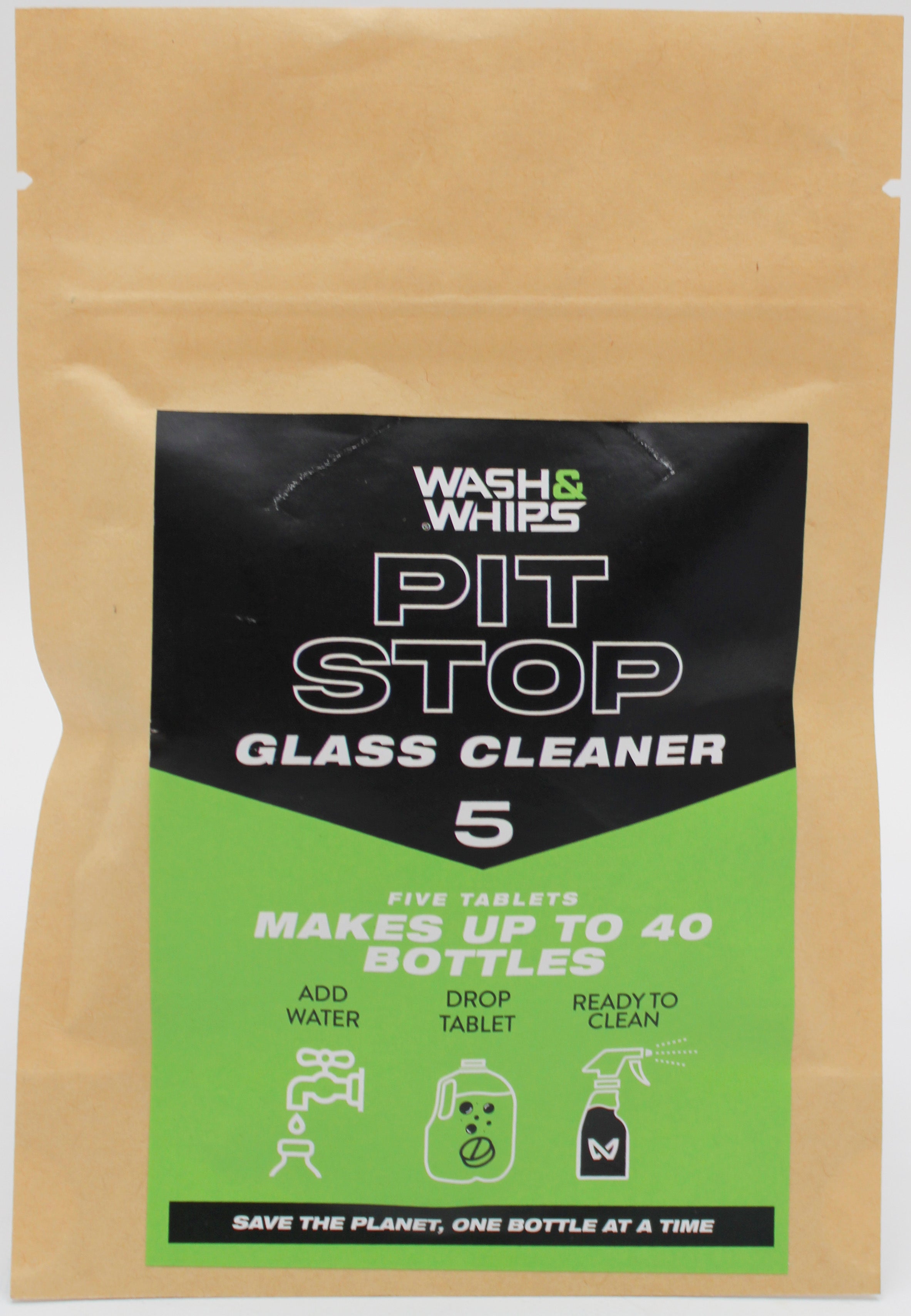 WASH N WHIPS PIT STOP GLASS & WINDOW CLEANER - PINK TABLETS (5PK)