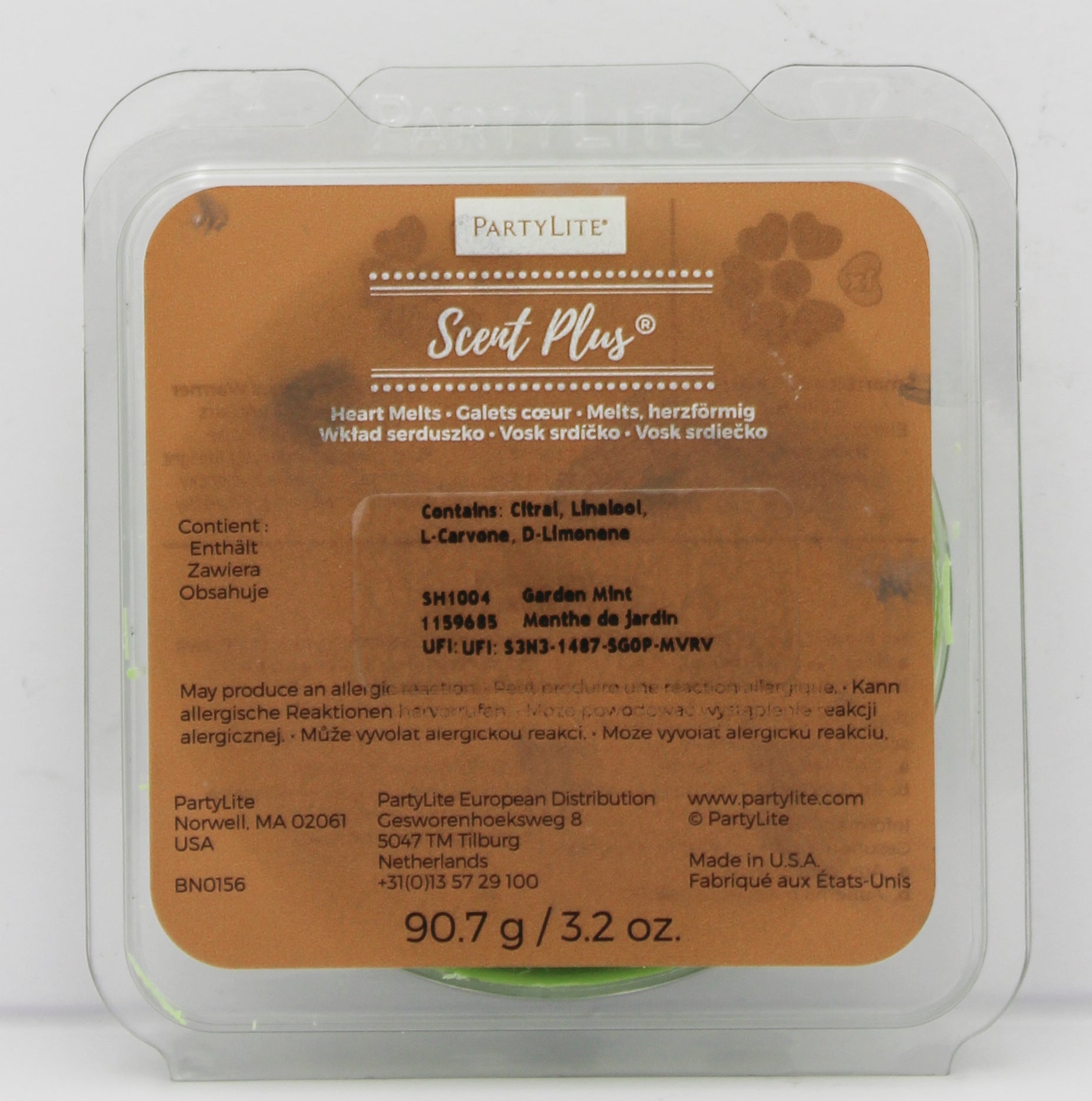 PARTYLITE GARDEN MINT SCENT PLUS HEART MELTS 3.2oz