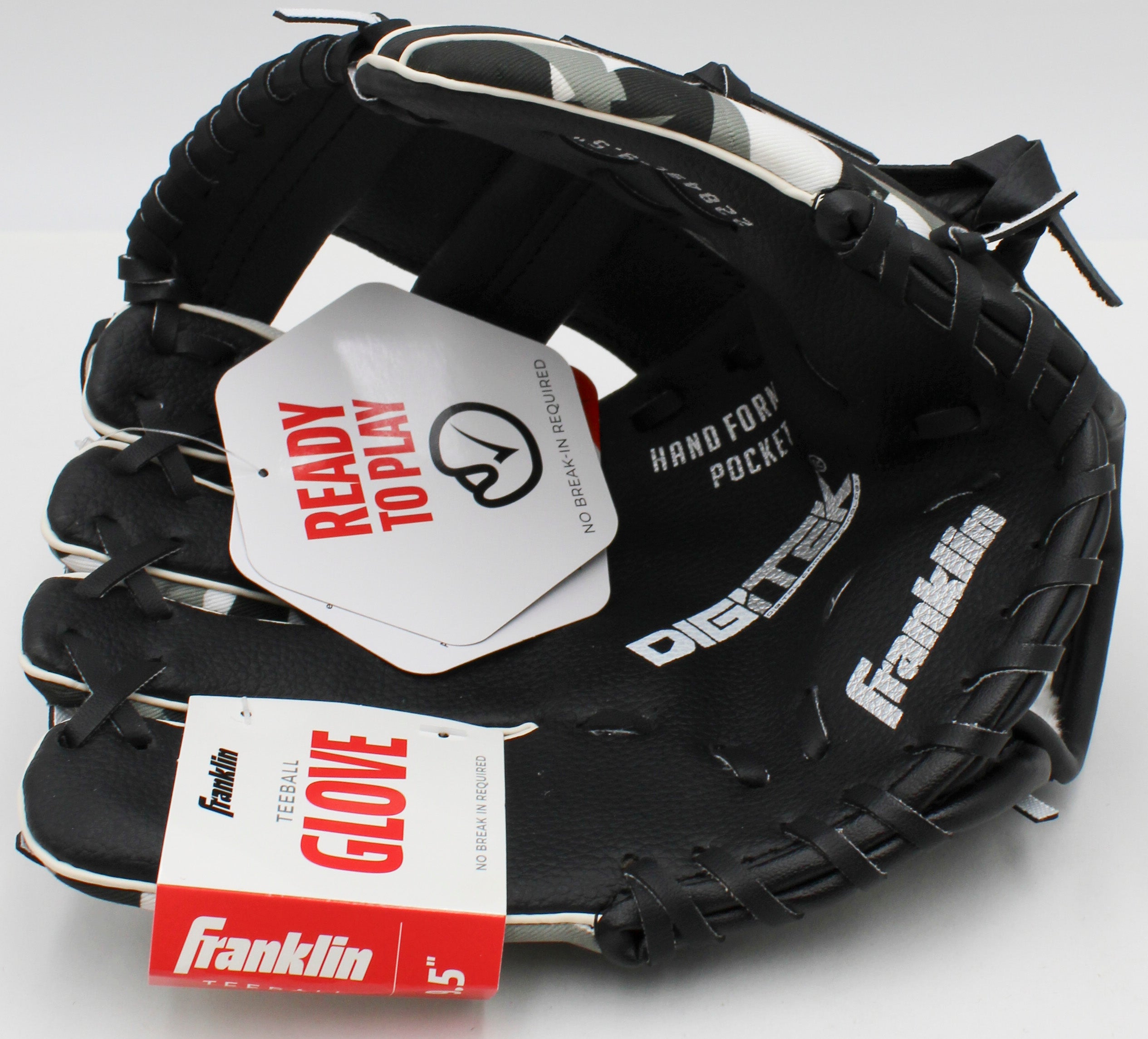 FRANKLIN 9.5" PVC BASEBALL GLOVE BLACK/WHITE LEFT