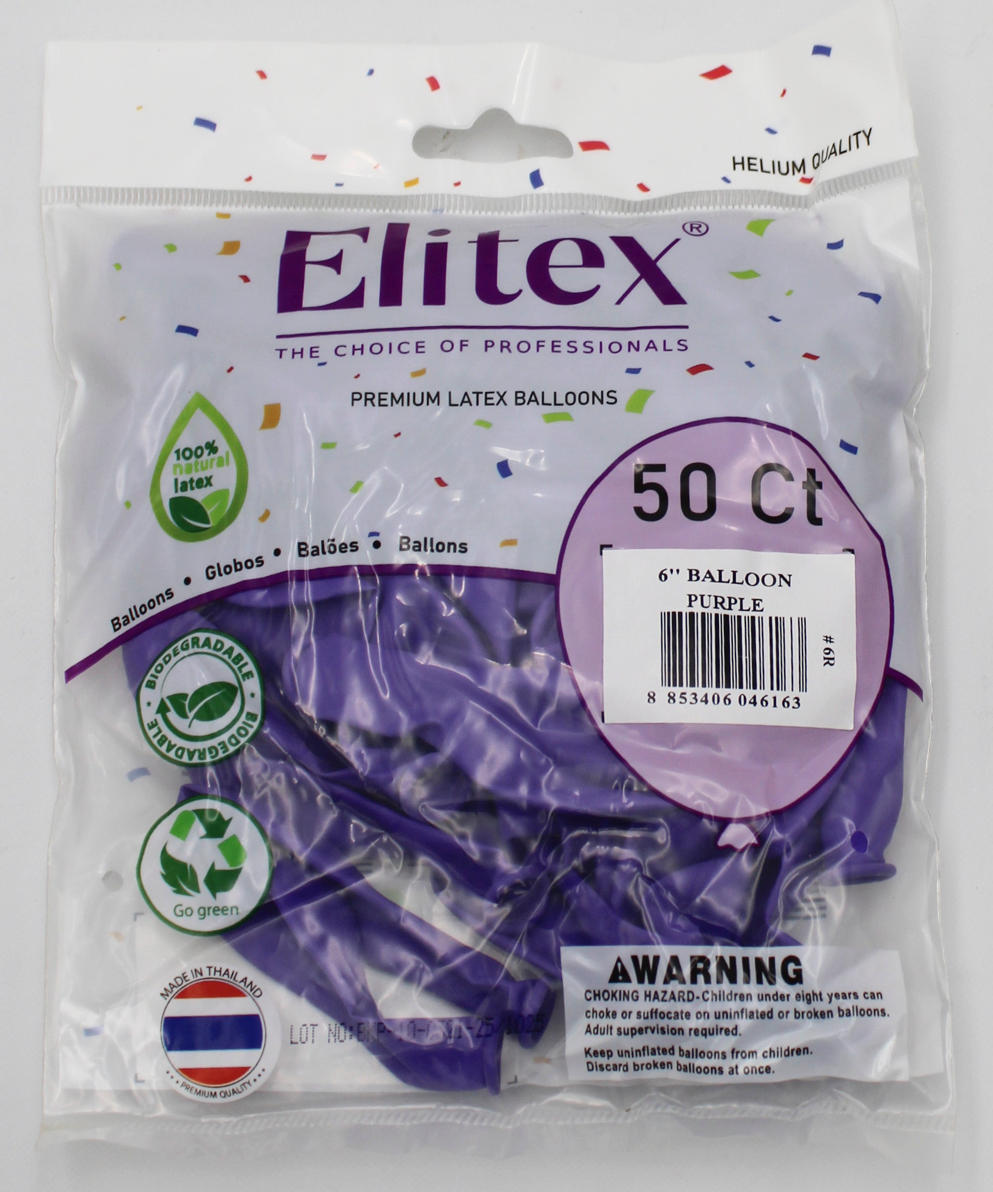 ELITEX 6" PURPLE ROUND BALLOON, 50 PACK