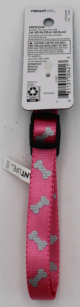 VIBRANT LIFE  MEDIUM REFLECTIVE BONES COLLAR PINK