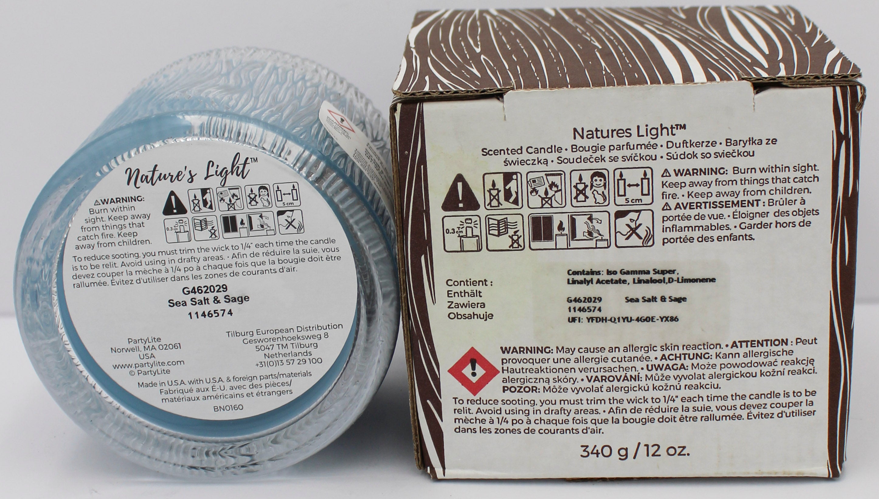 PARTYLITE NATURE'S LIGHT SEA SALT & SAGE WOOD WICK JAR CANDLE 12oz