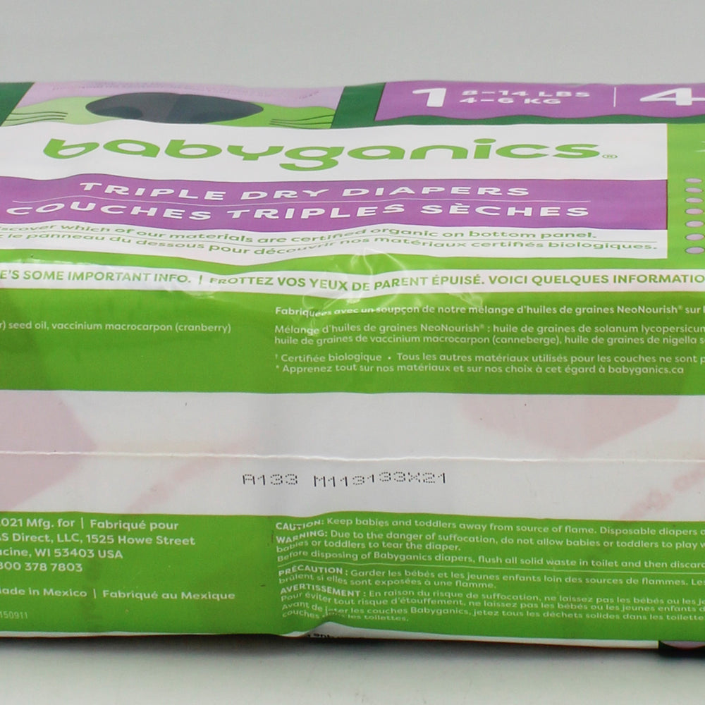 BABYGANICS BOX TRIPLE DRY DIAPERS 40ct SIZE 1 US