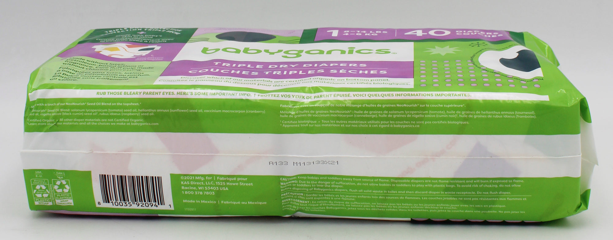 BABYGANICS BOX TRIPLE DRY DIAPERS 40ct SIZE 1 US