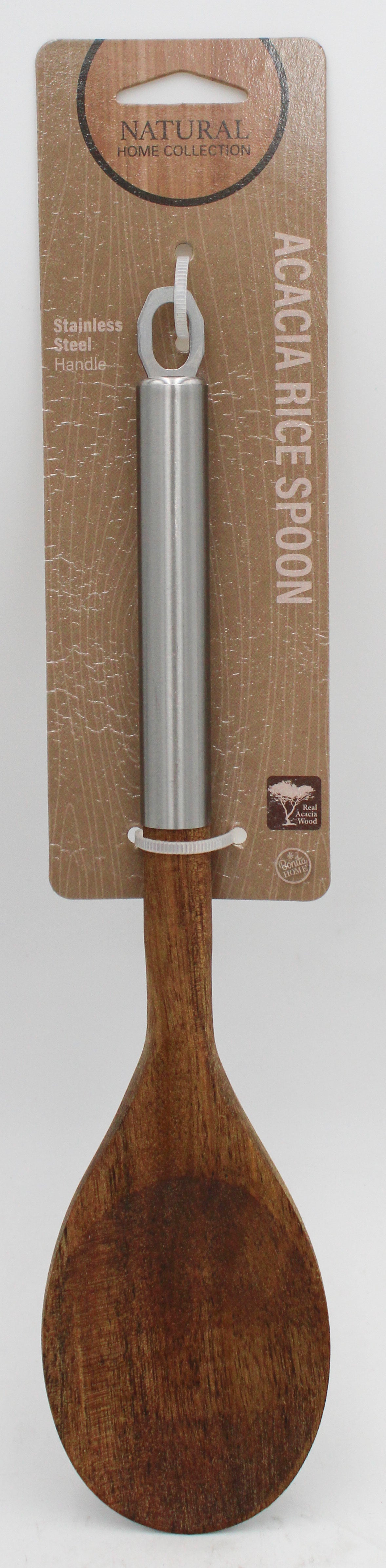 10in Acacia Rice Spoon SS Handle
