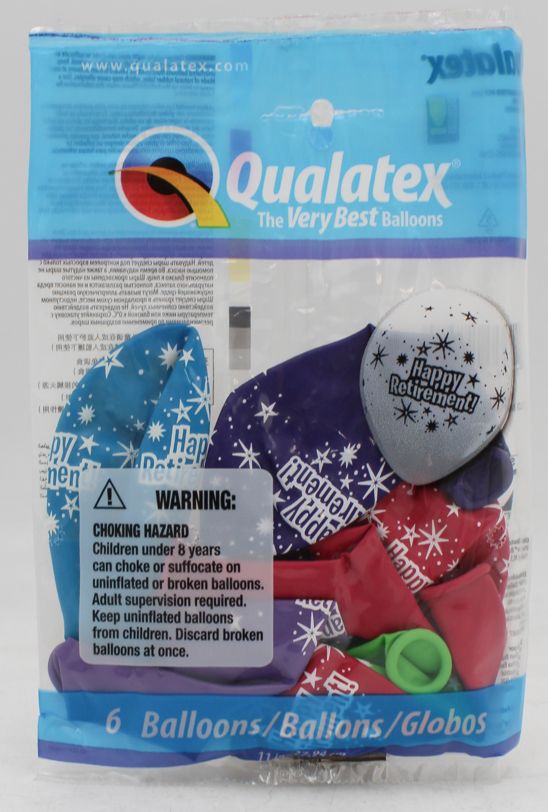 QUALATEX 11" ROUND PARTY BALLOONS AST 6CT RETIREMENT STARBURSTS