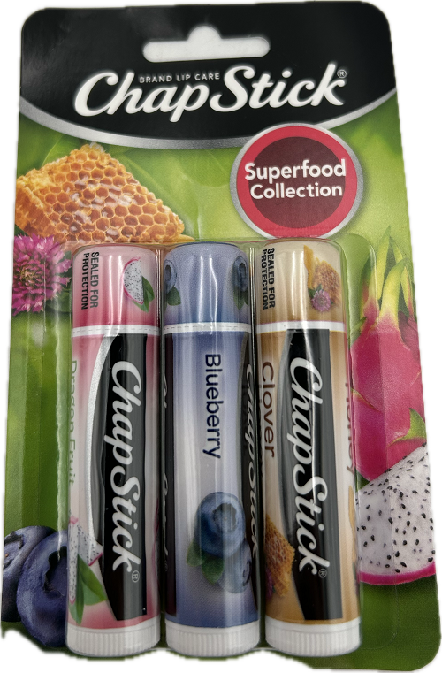 CHAPSTICK SUPERFOODS COLLECTION 3ct 0.15oz ASST EXP 8/31/2025