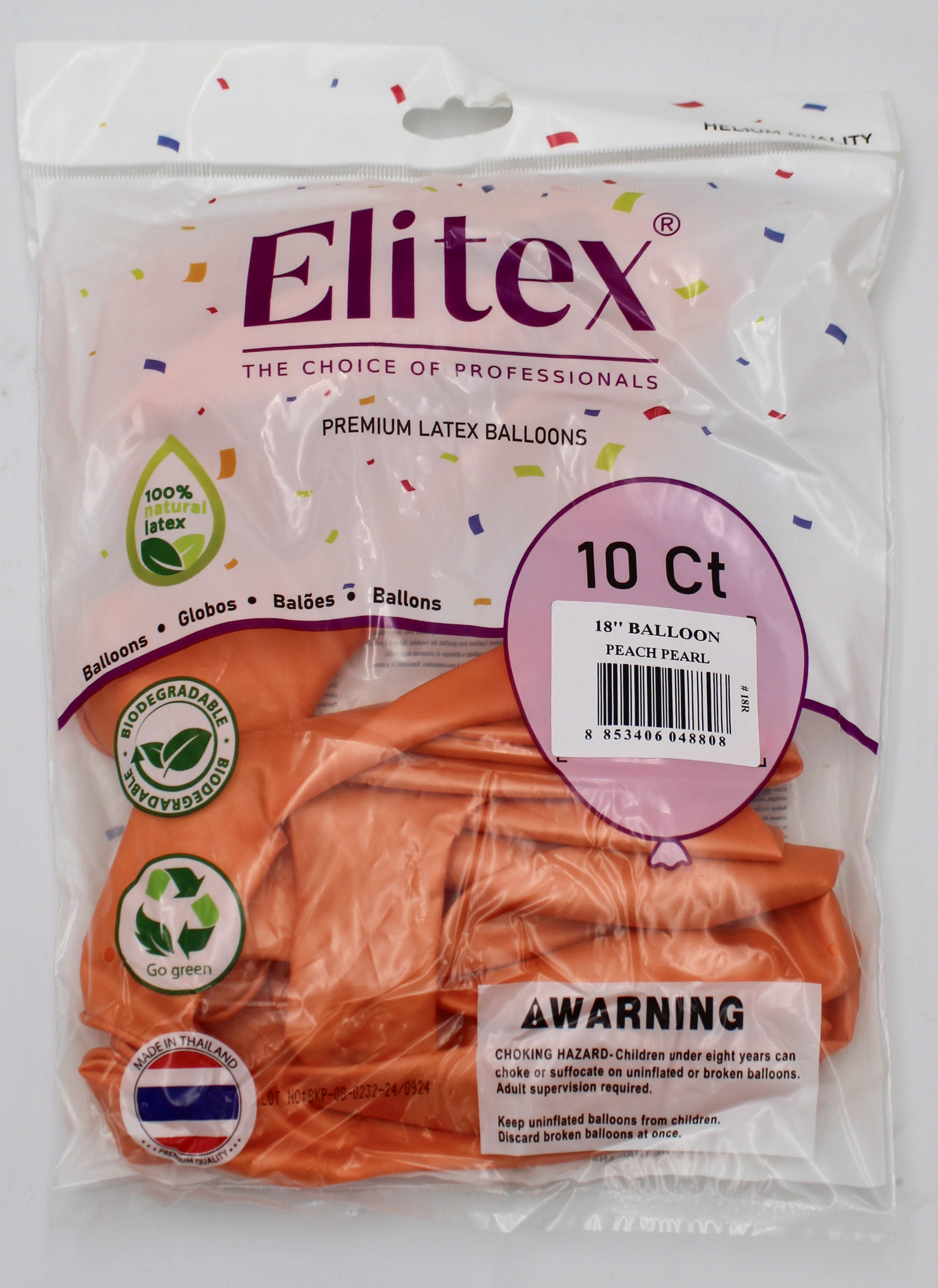 ELITEX 18" PEACH PEARL ROUND BALLOON, 10 PACK