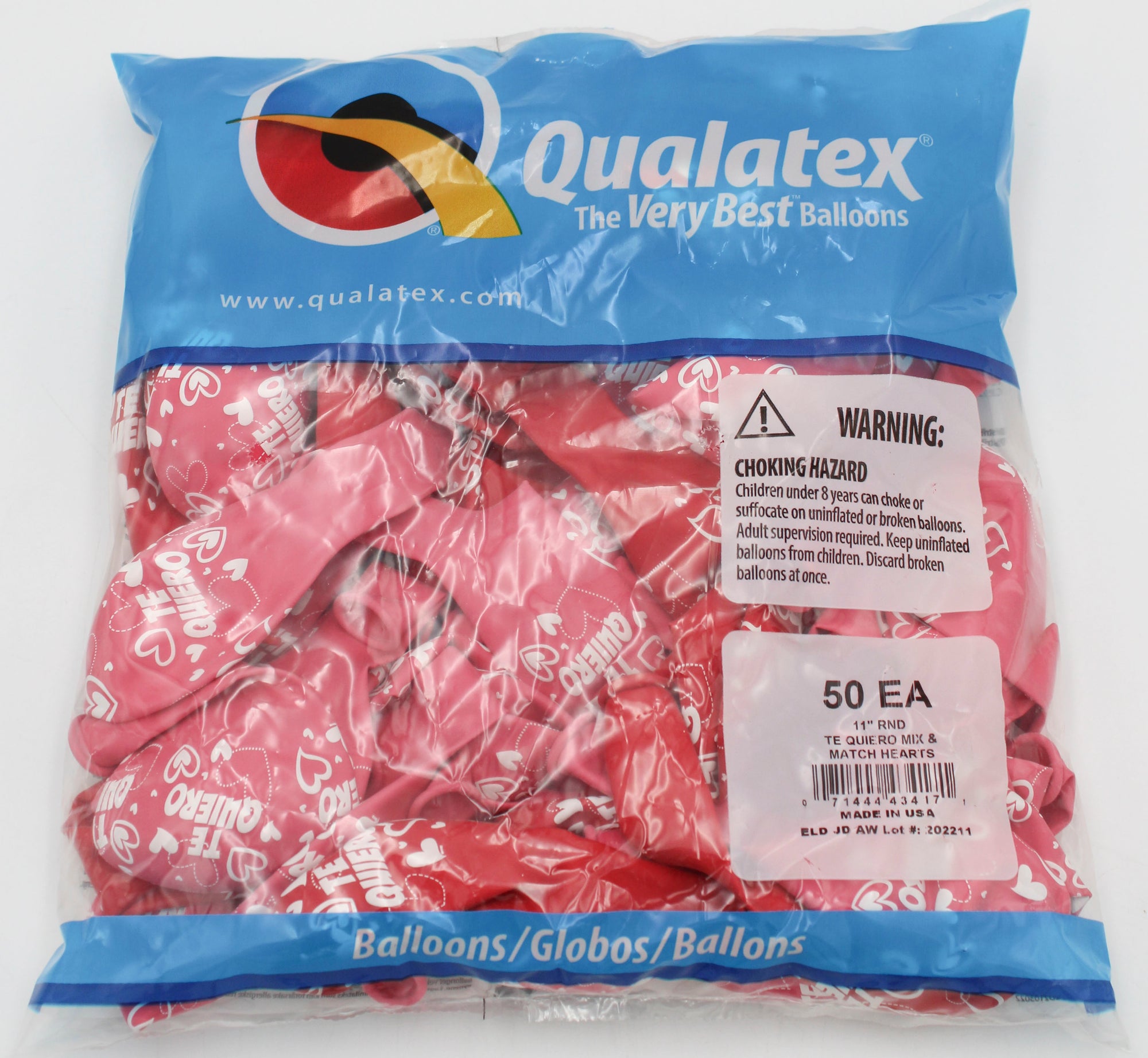 11" ROUND QX LATEX BALLOON RED&ROS 50CT TE QUIERO MIX & MATCH HEARTS