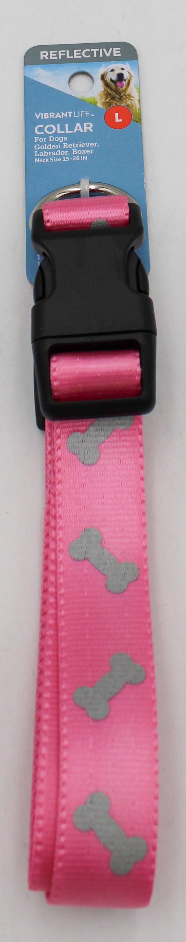 VIBRANT LIFE  LG REFLECTIVE BONES COLLAR PINK