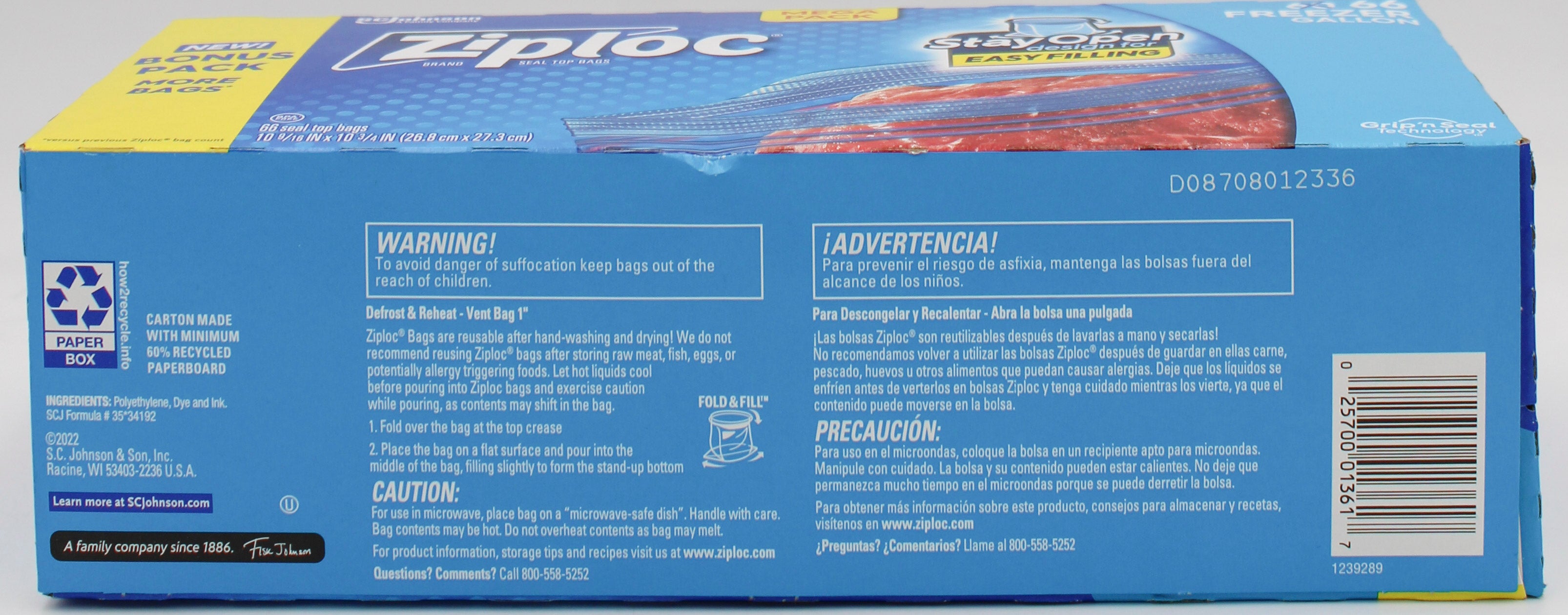 SP ZIPLOC BAG FREEZER 66CT GALLON (IMPERFECT)