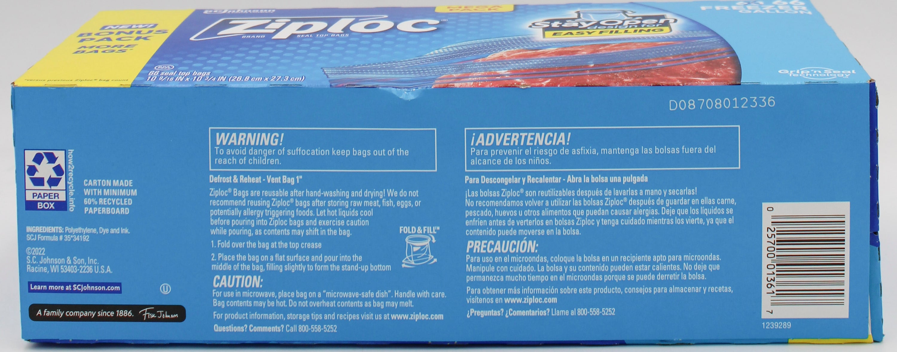 SP ZIPLOC BAG FREEZER 66CT GALLON (IMPERFECT)