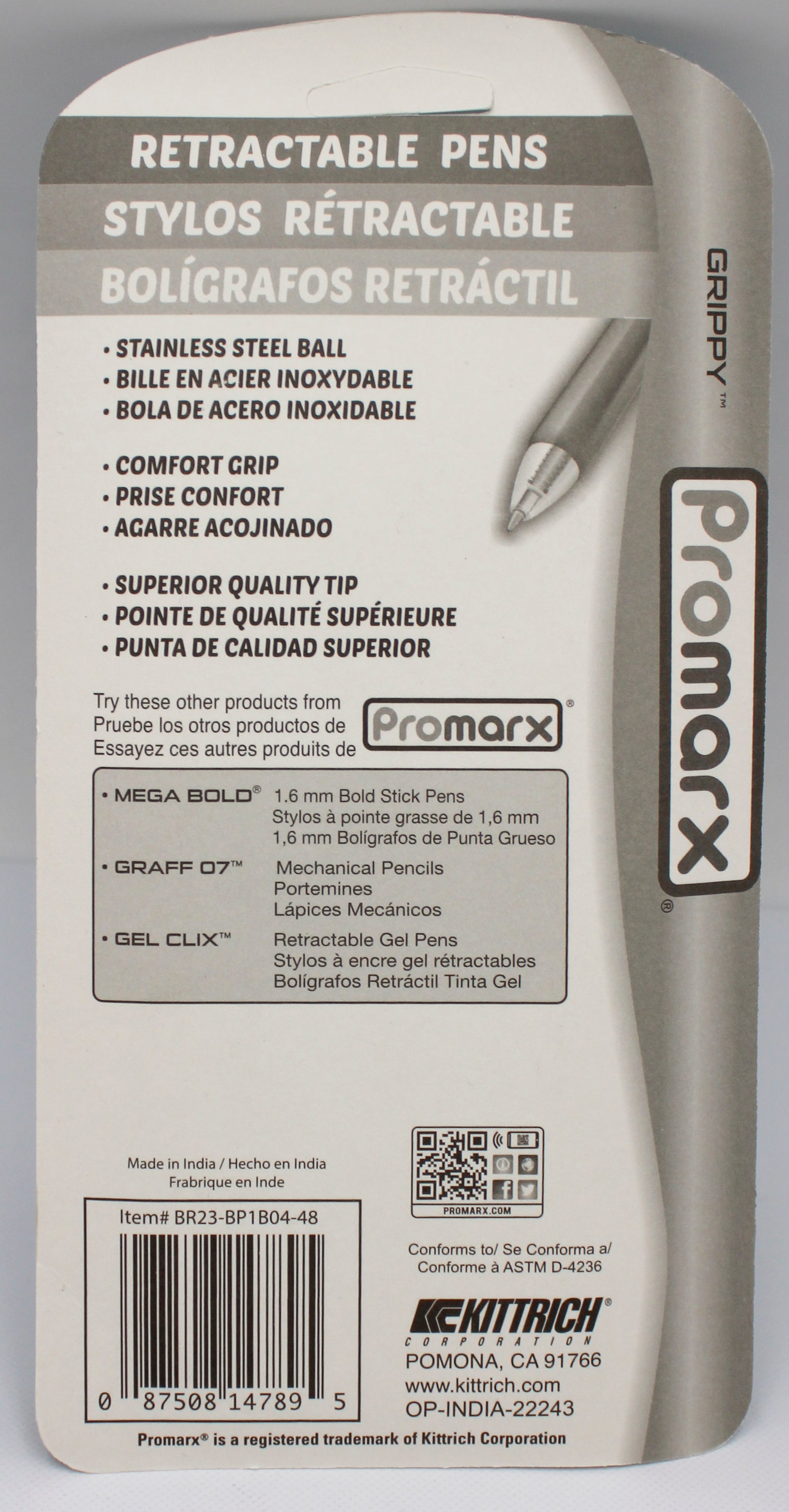 PROMARX RETRACTABLE BALLPOINT PEN BLUE 1.0M 4CT