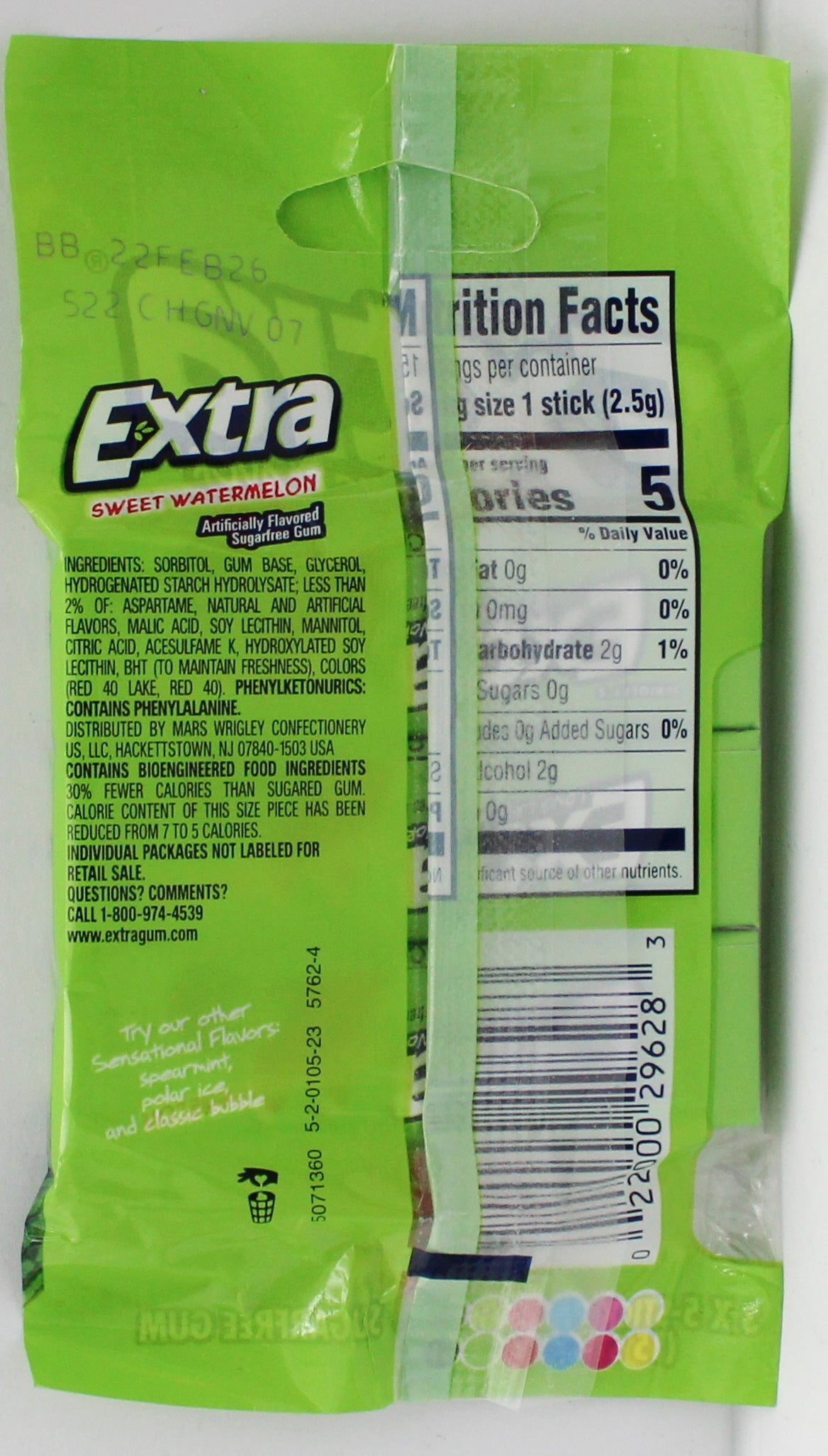 EXTRA SWEET WATERMELON CHEWING GUM BB  3 PK 2/22/26