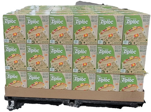 ZIPLOC RECYCLABLE PAPER BAGS 100CT SANDWICH BAGS   8 1/8X6 5/8" PALLET DISPLAY.