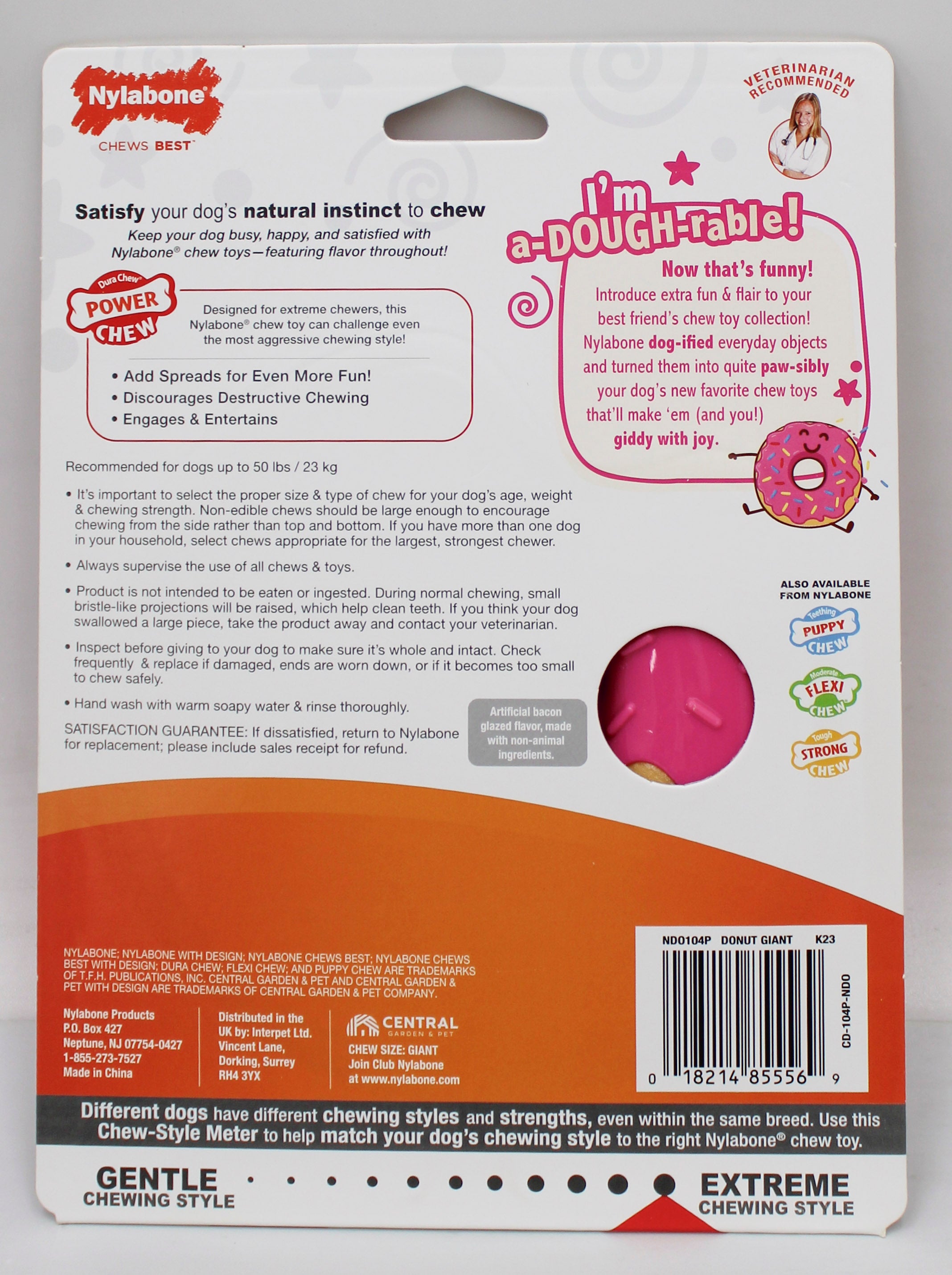 NYLABONE POWER CHEW DONUT, BACON GLAZED SZ GIANT