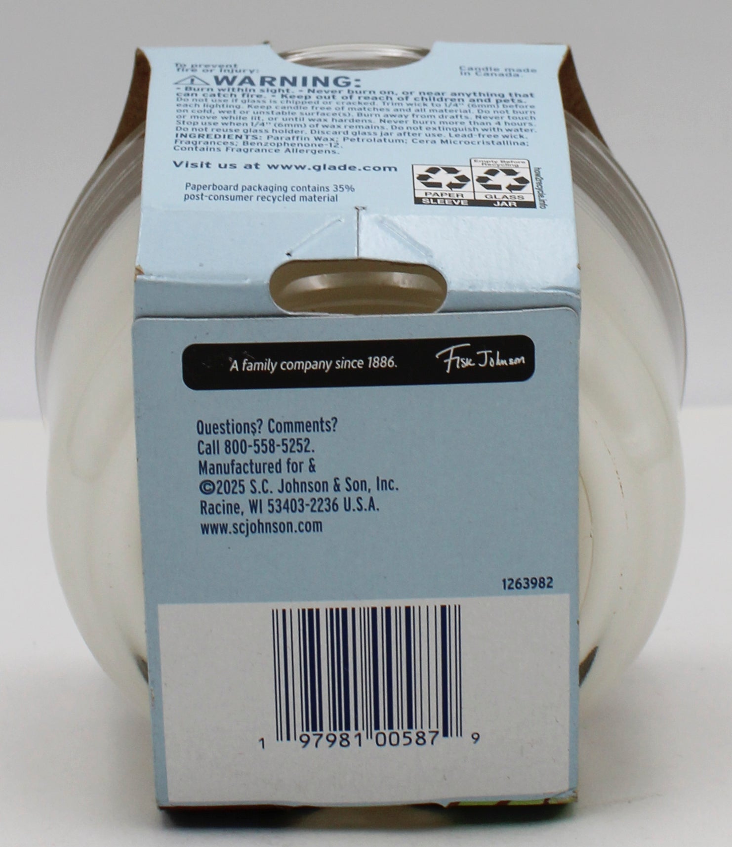 SP GLADE 3 WICK CANDLE 6.8oz COCONUT, WATER & BEACH GRASS
