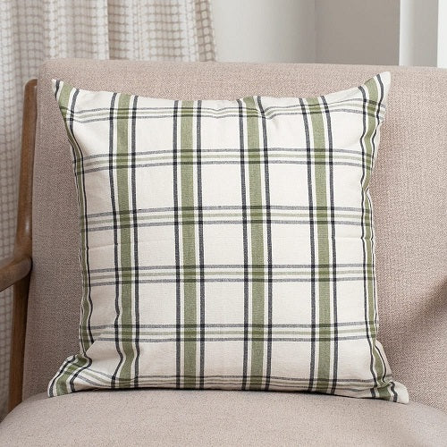 GREEN BLACK COTTAGE PLAID 18" PILLOW COVER