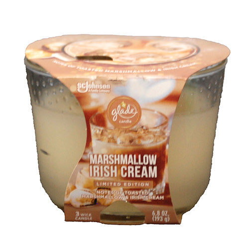 GLADE 3 WICK CANDLE 6.8OZ-MARSHMALLOW IRISH CREAM.
