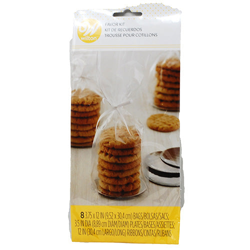 WILTON CLEAR MINI PLATE/FAVOR KIT 8CT BAGS W/RIBBONS