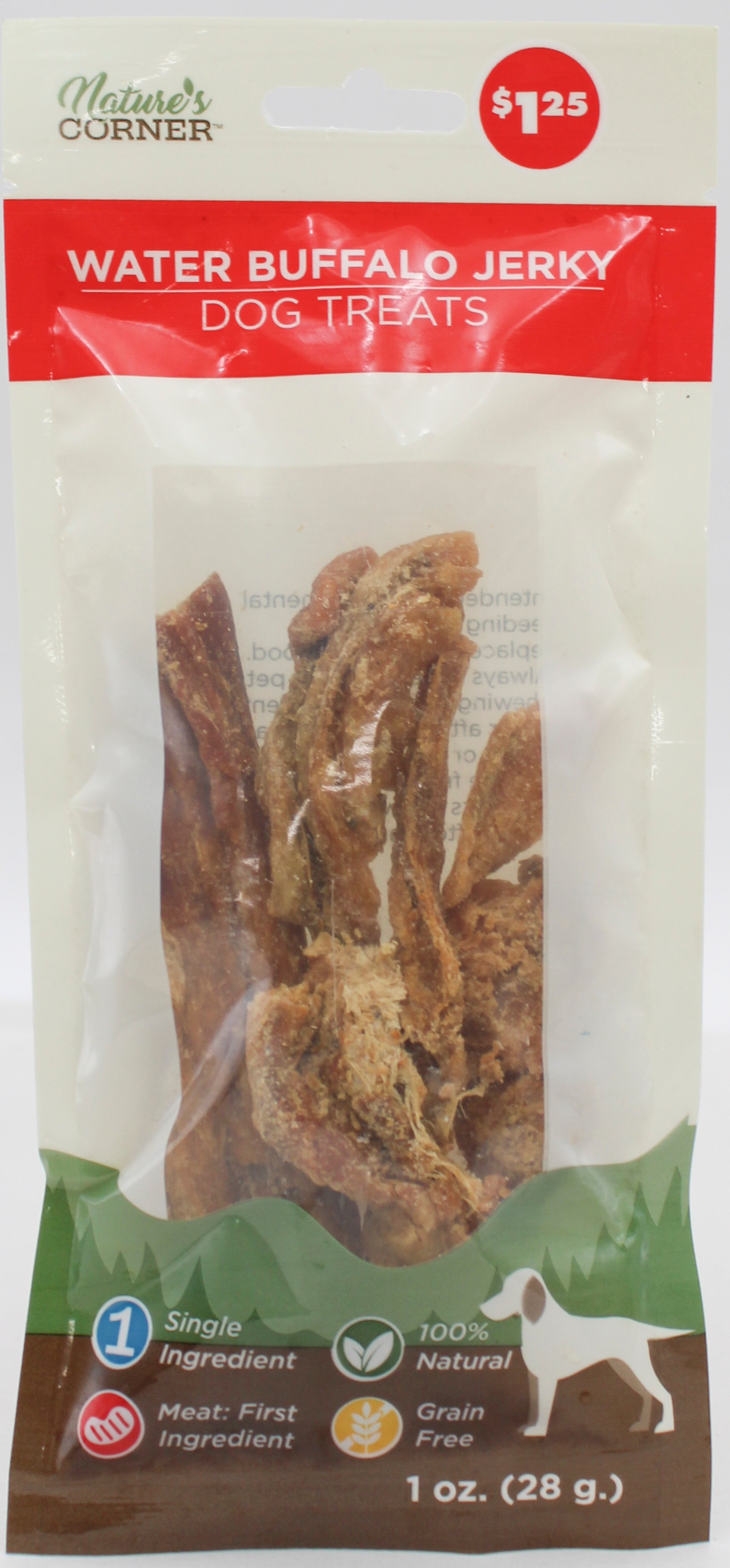 NATURE'S CORNER PIG EAR CHEW .5oz., WATER BUFFALO JERKEY 1oz. BB 7.1.27