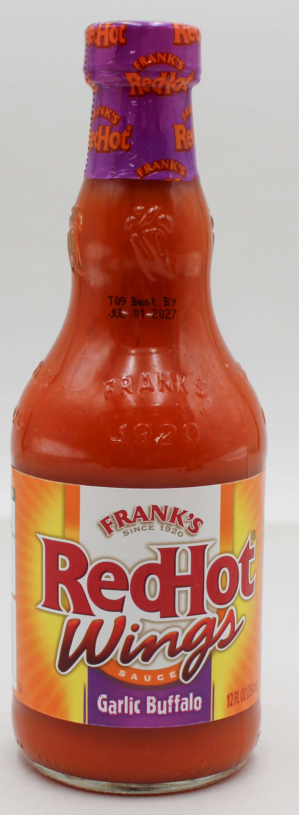 FRANKS RED HOT GARLIC BUFFALO WING SAUCE 12 Oz BB 7/1/27