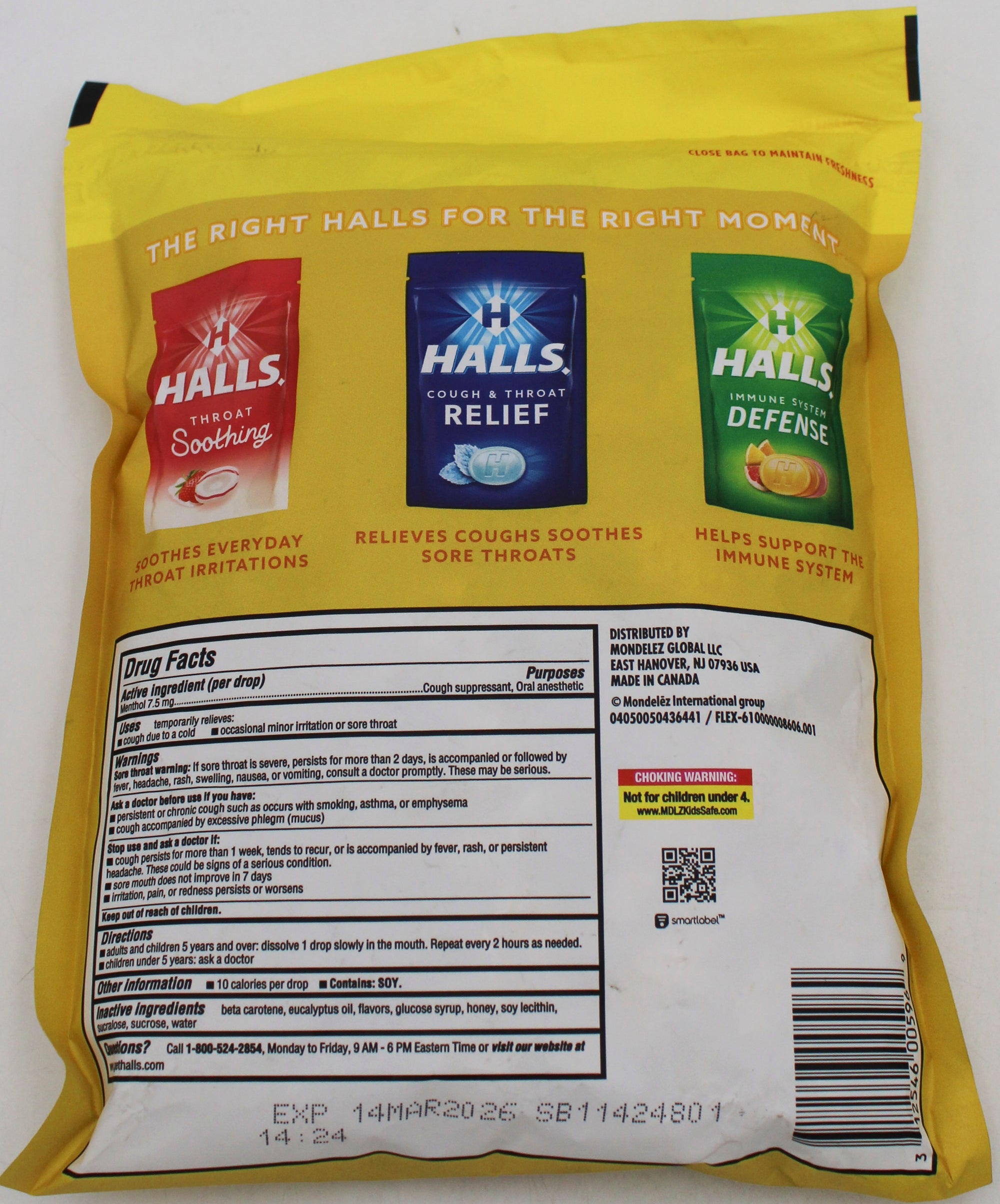 HALLS HONEY-LEMON BAG 140 pc exp 3/14/26