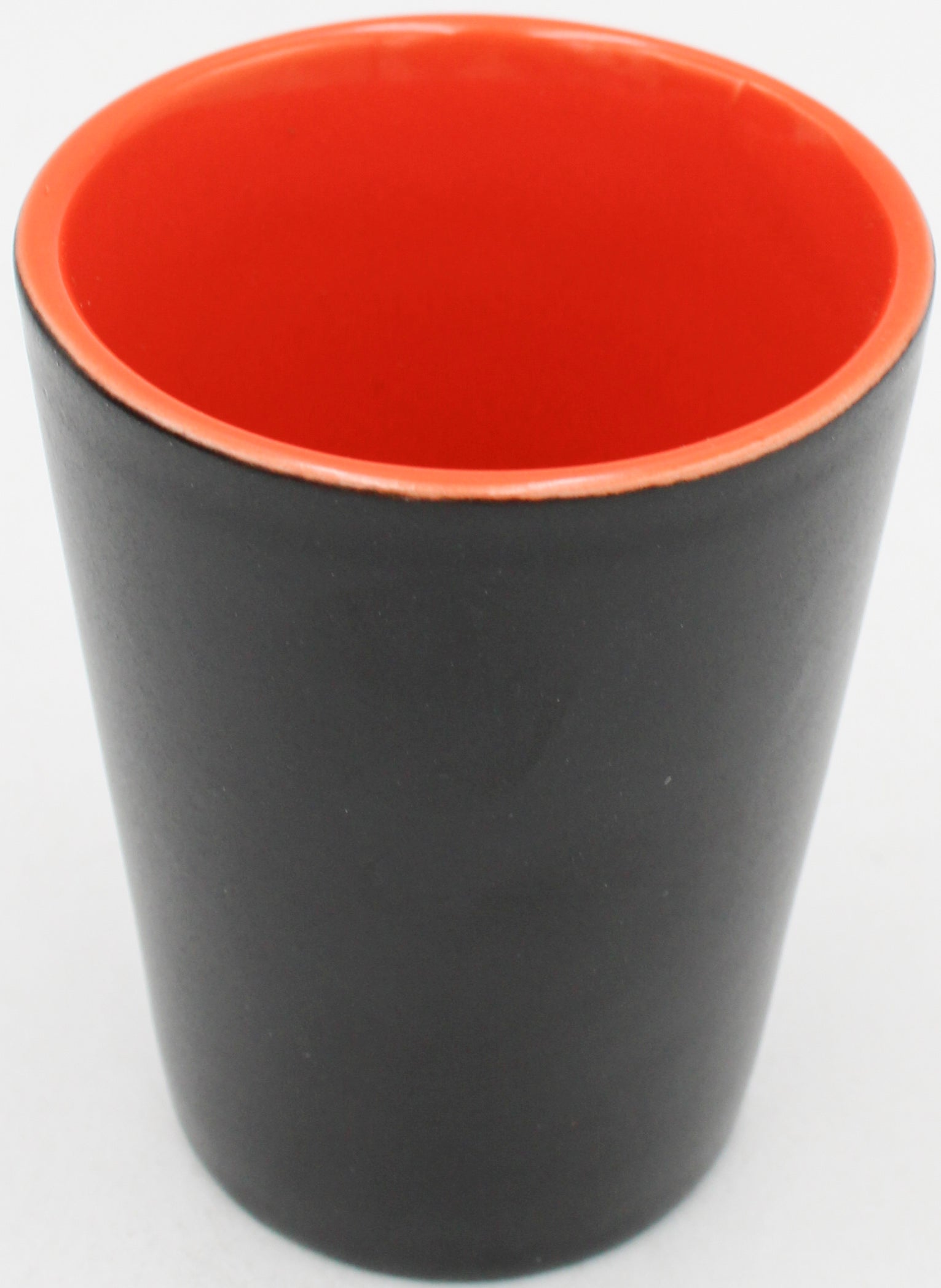 2OZ CERAMIC SHOT GLASS, MATTE, BLACK - INNER COLOR ORANGE