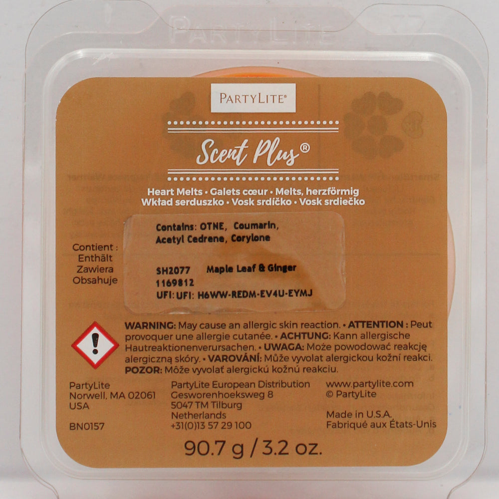 PARTYLITE MAPLE LEAF & GINGER SCENT PLUS HEART MELTS 3.2oz