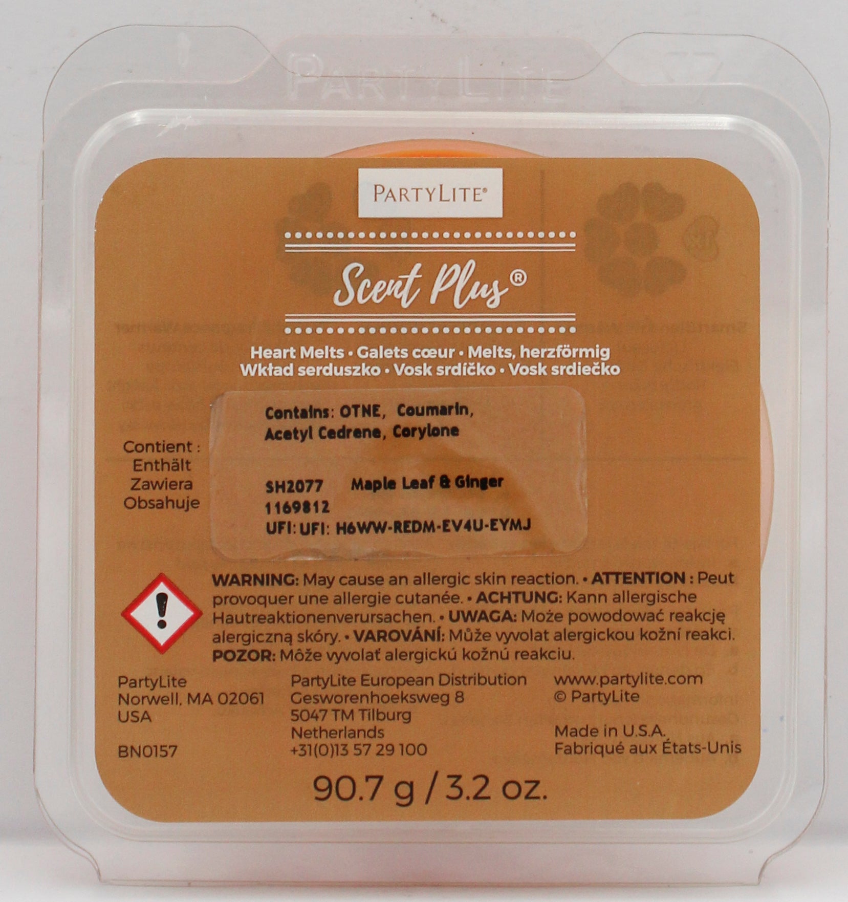 PARTYLITE MAPLE LEAF & GINGER SCENT PLUS HEART MELTS 3.2oz