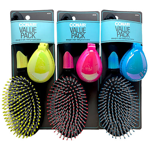 DTNGLE Folding Hairbrush and Mirror 2-Pack