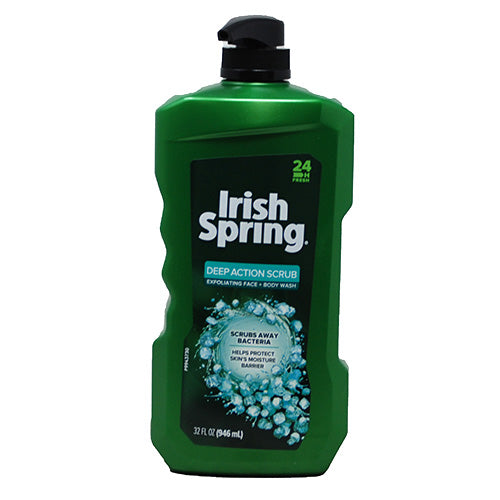 IRISH SPRING FACE/BODY WASH 32fl oz W/PUMP-DEEP ACTION SCRUB NI