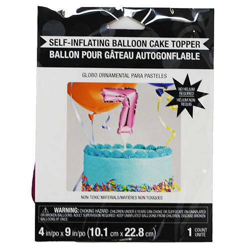 Self Inflating Balloon Cake Topper #7 Pink | Bulk Pack