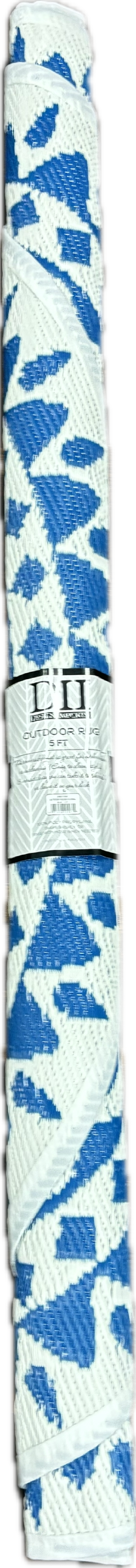 5FT ROUND FLORAL OUTDOOR RUG - BLUE