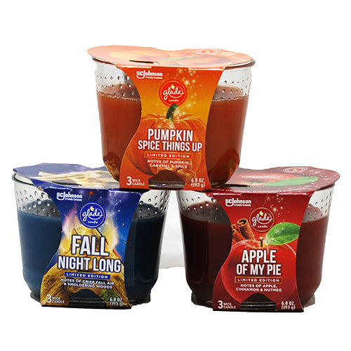 GLADE 3 WICK CANDLE 6.8OZ 216PC DSPLY-FALL ASST