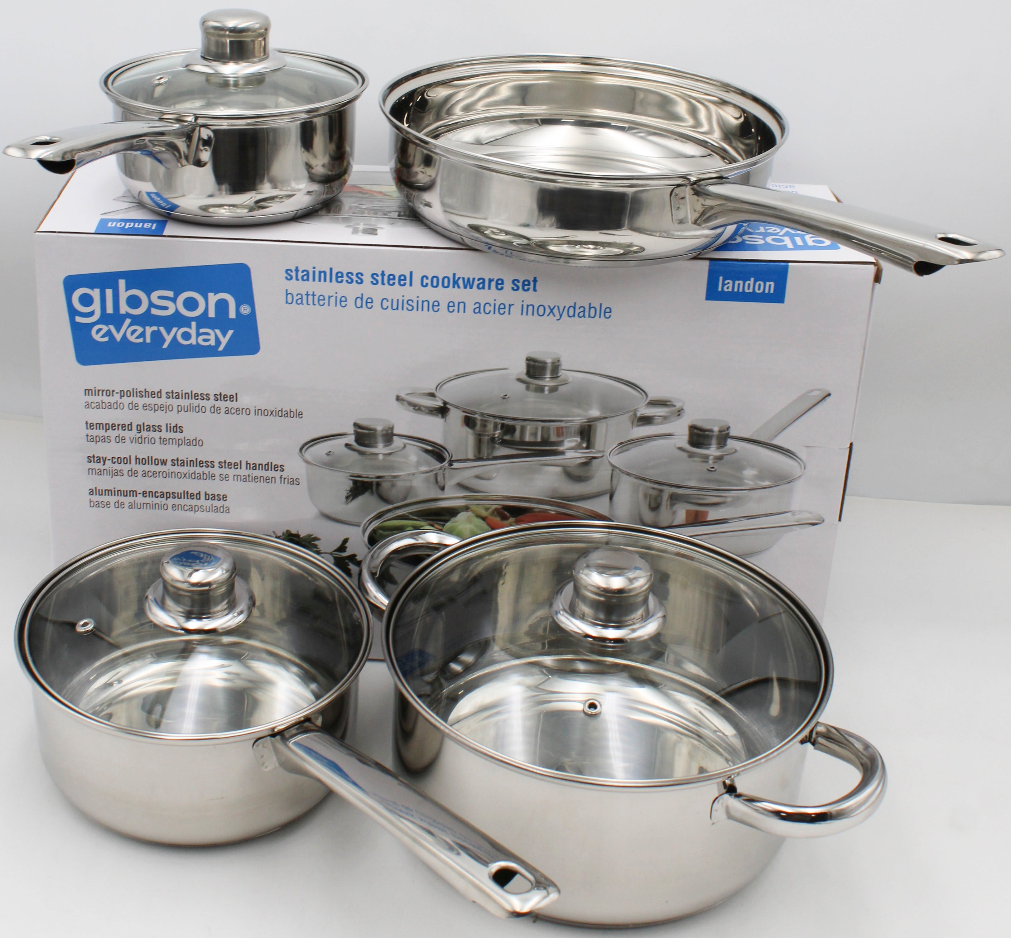 GIBSON EVERYDAY STAINLESS STEEL COOKWARE SET - LANDON 7pc NI