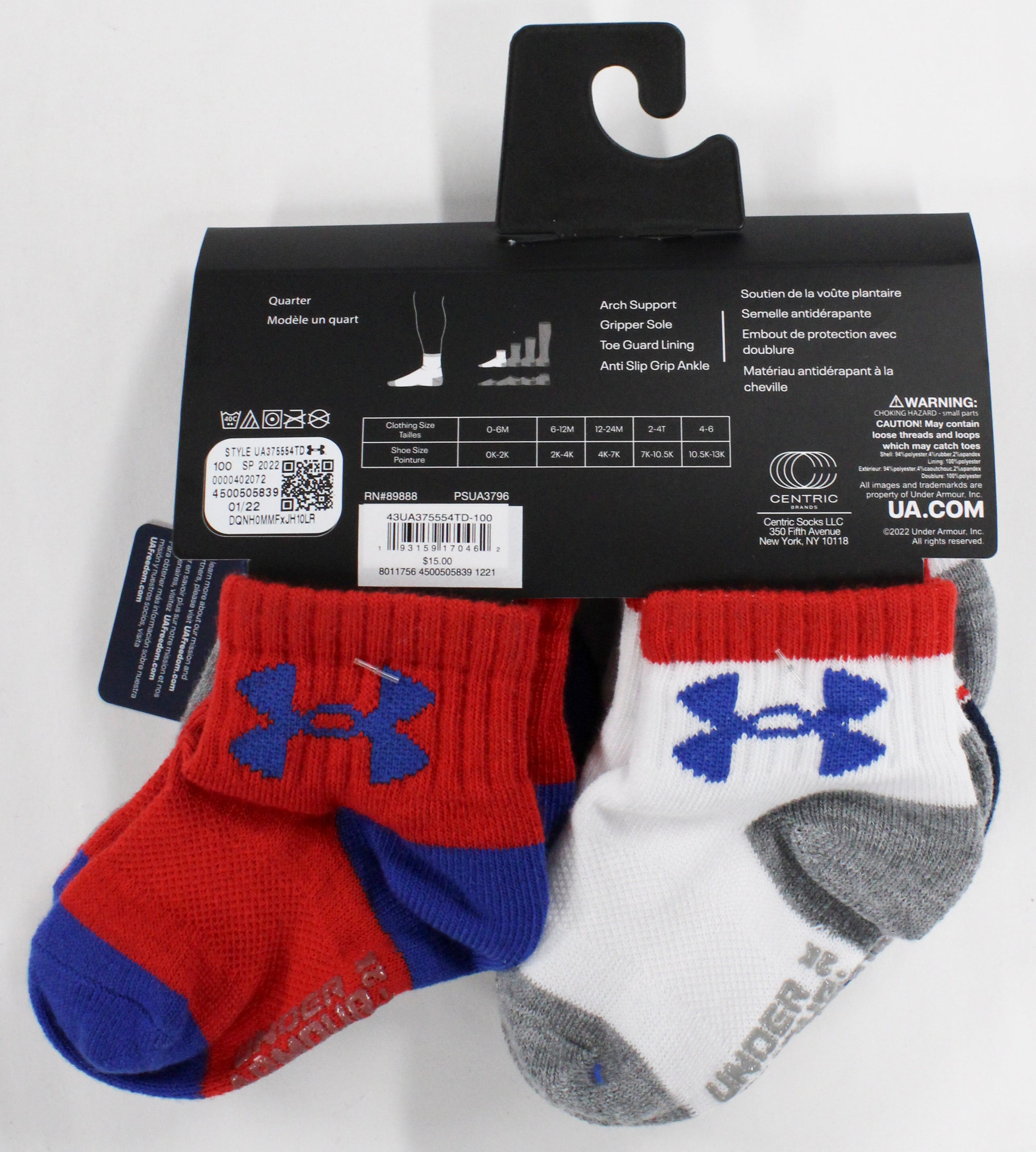 6pk 0-6m BOYS STARS & STRIPES ESSENTIALS QTR SOCKS PP $15.00