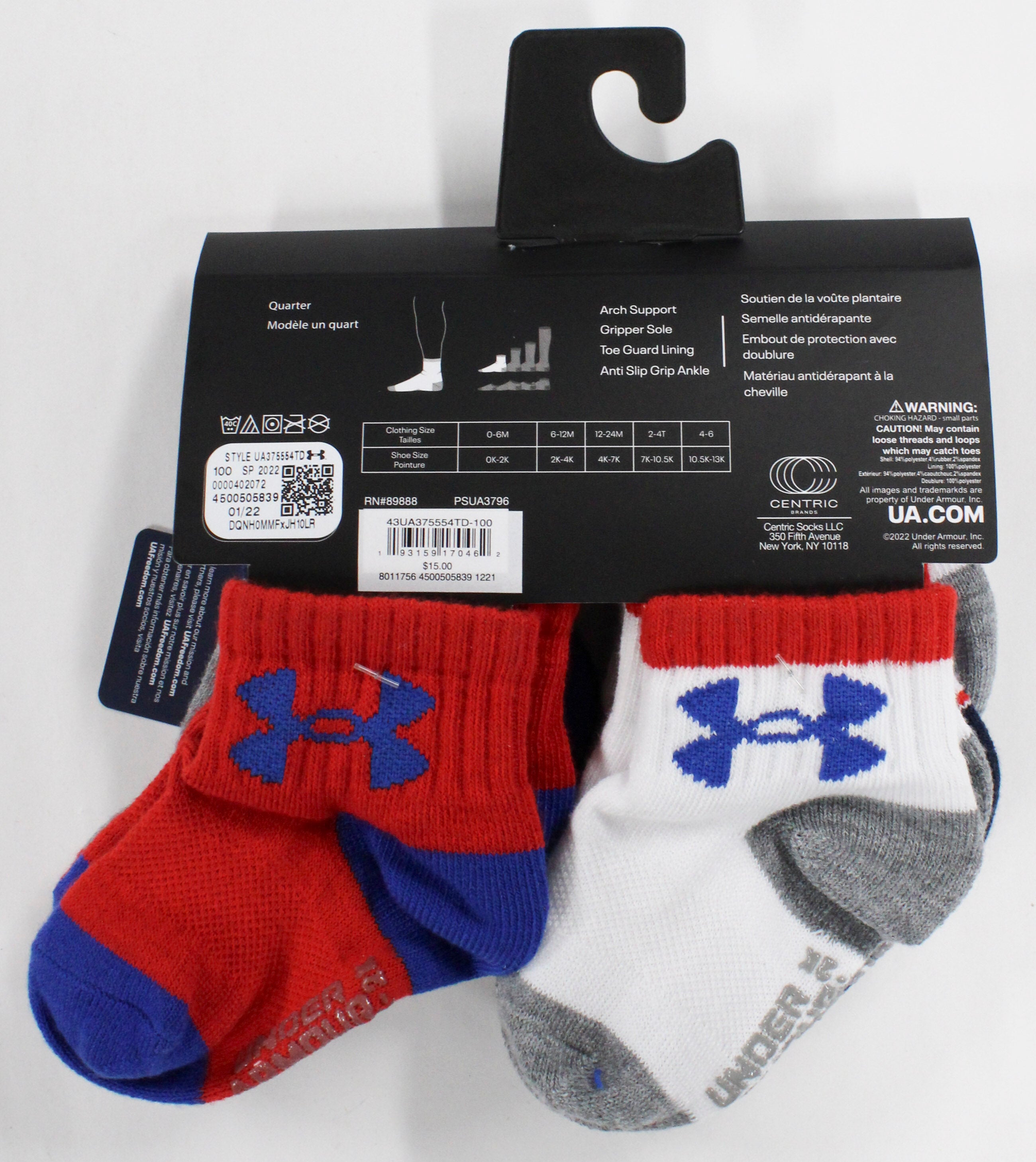 6pk 0-6m BOYS STARS & STRIPES ESSENTIALS QTR SOCKS PP $15.00
