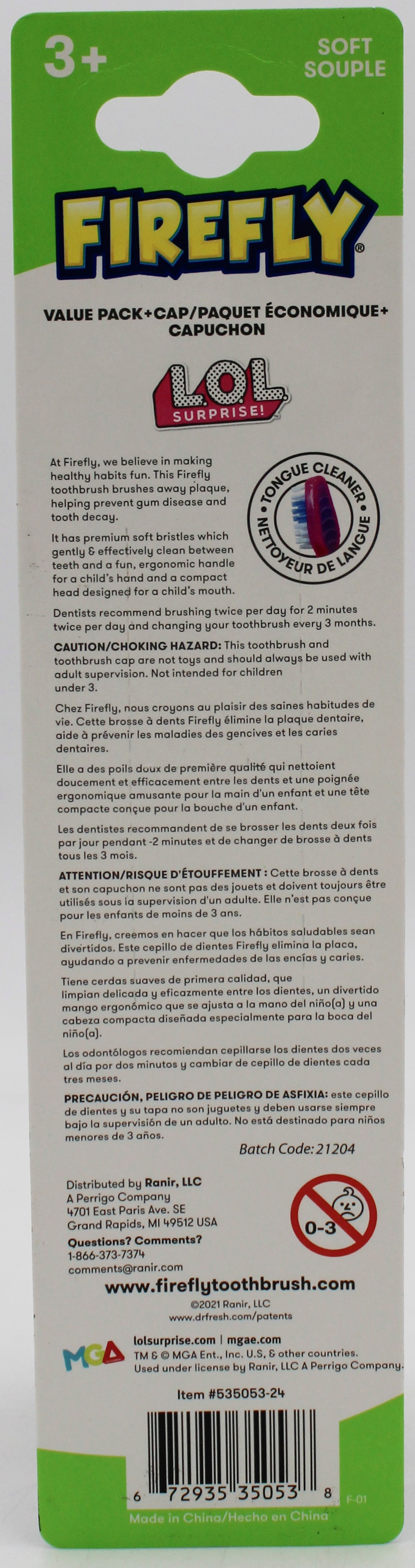 FIREFLY ZIGGLY SUCTION CUP TOOTHBRUSH LOL SURPRISE! 3ct W/CAP - SOFT NI