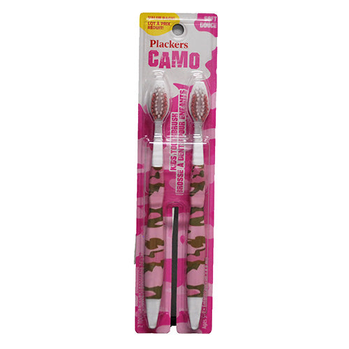 PLACKERS KIDS TOOTHBRUSH 2PK-PINK CAMO-SOFT