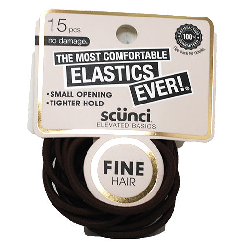 SCUNCI COMFORT ELASTICS  FINE HAIR 15CT-BRW/NI