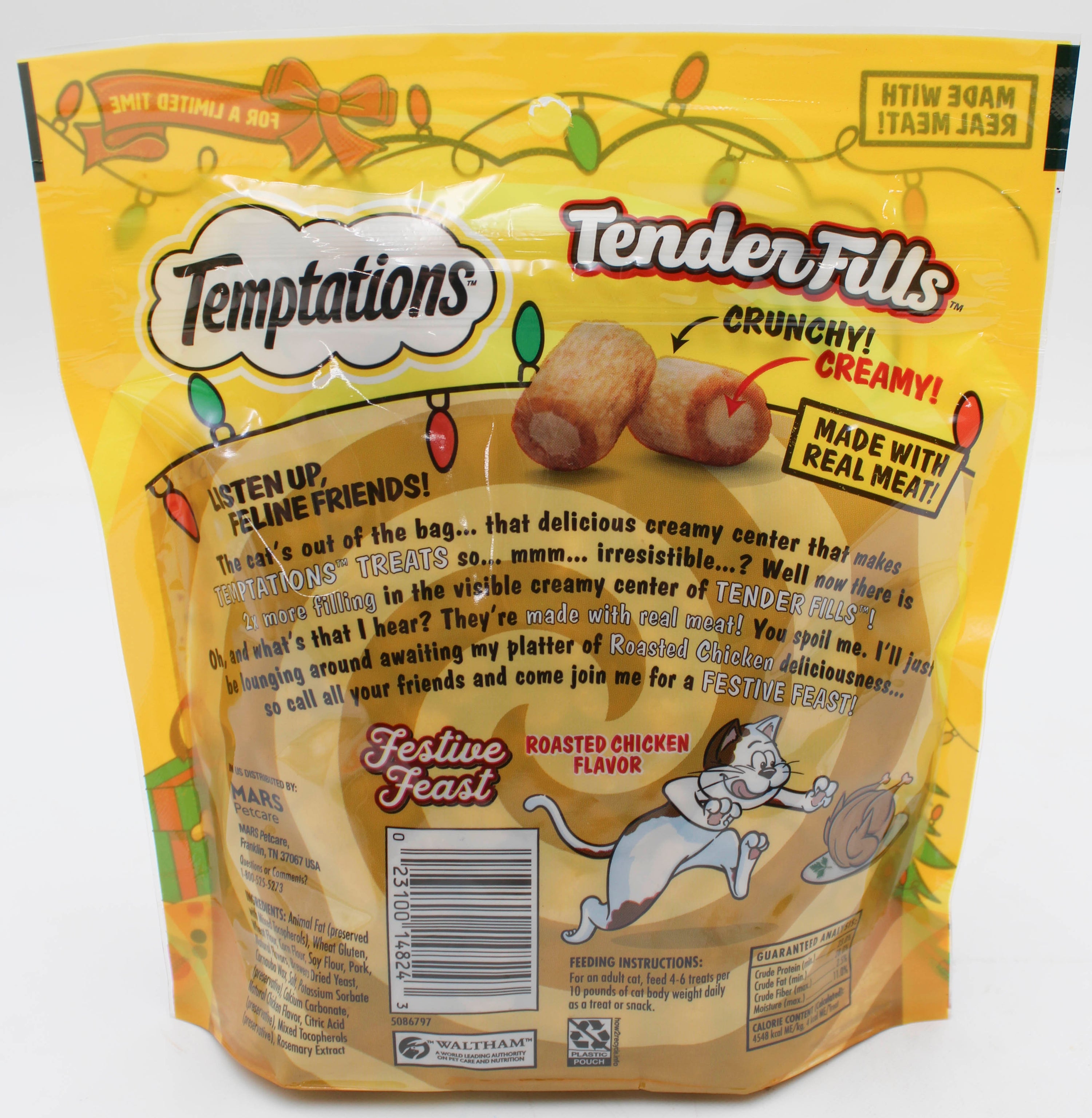 TEMPTATIONS TENDER FILLS FESTIVE FEAST ROASTED CHICKEN FLAVOR CAT TREATS, 11.6 OZ. BB 2/28/2027