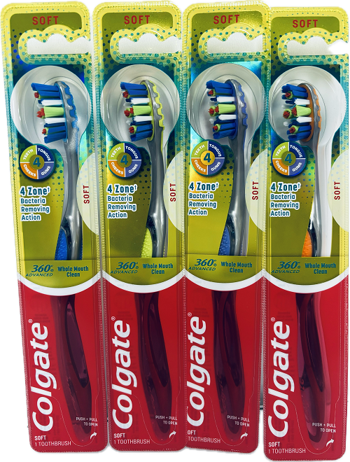 COLGATE 360 ADVANCED 4ZONE BACTERIA REMOVING ACTION TOOTHBRUSH  ASSORTED COLORS NI