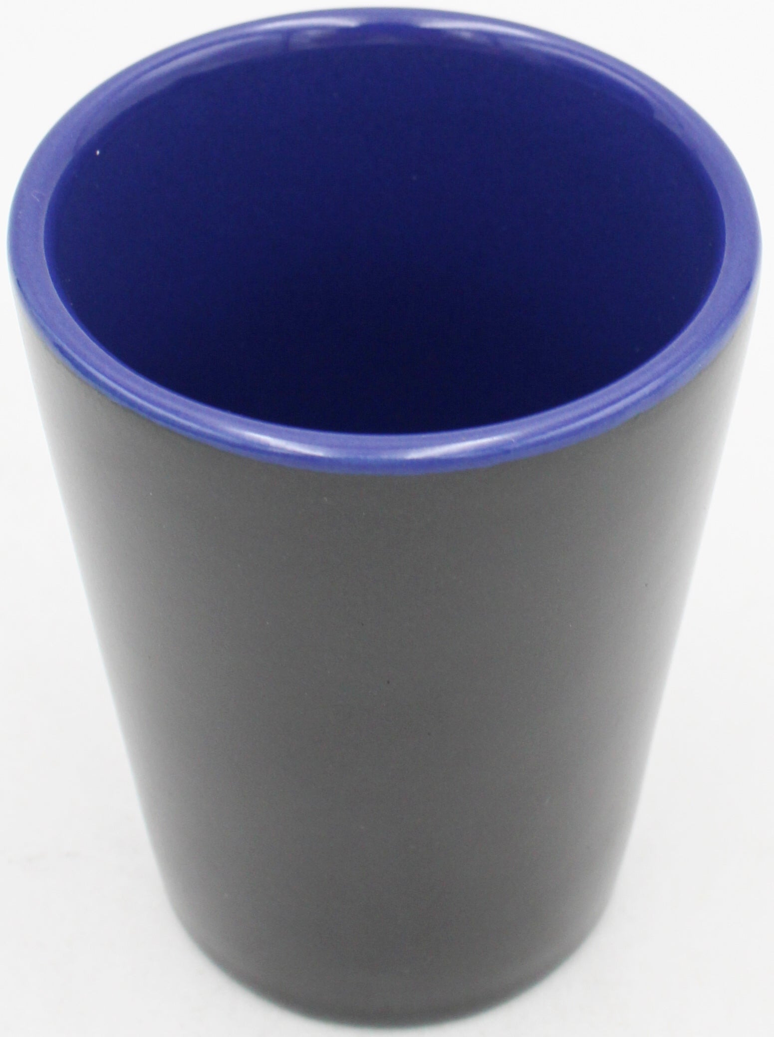 2OZ CERAMIC SHOT GLASS, MATTE, BLACK - INNER COLOR ROYAL BLUE