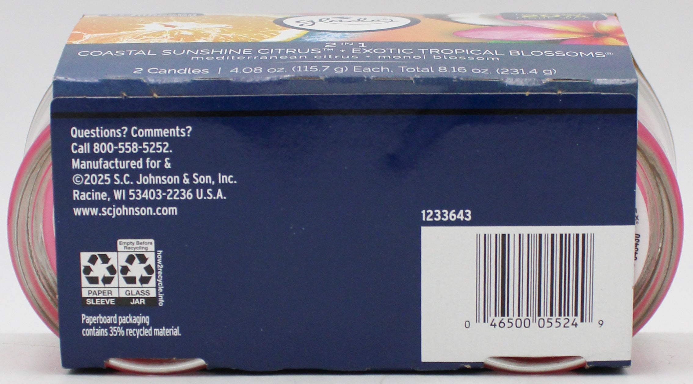 SP GLADE 2 IN 1 CANDLE COASTAL SUNSHINE CITRUS & EXOTIC TROPICAL BLOSSOMS 2ct 4.08oz