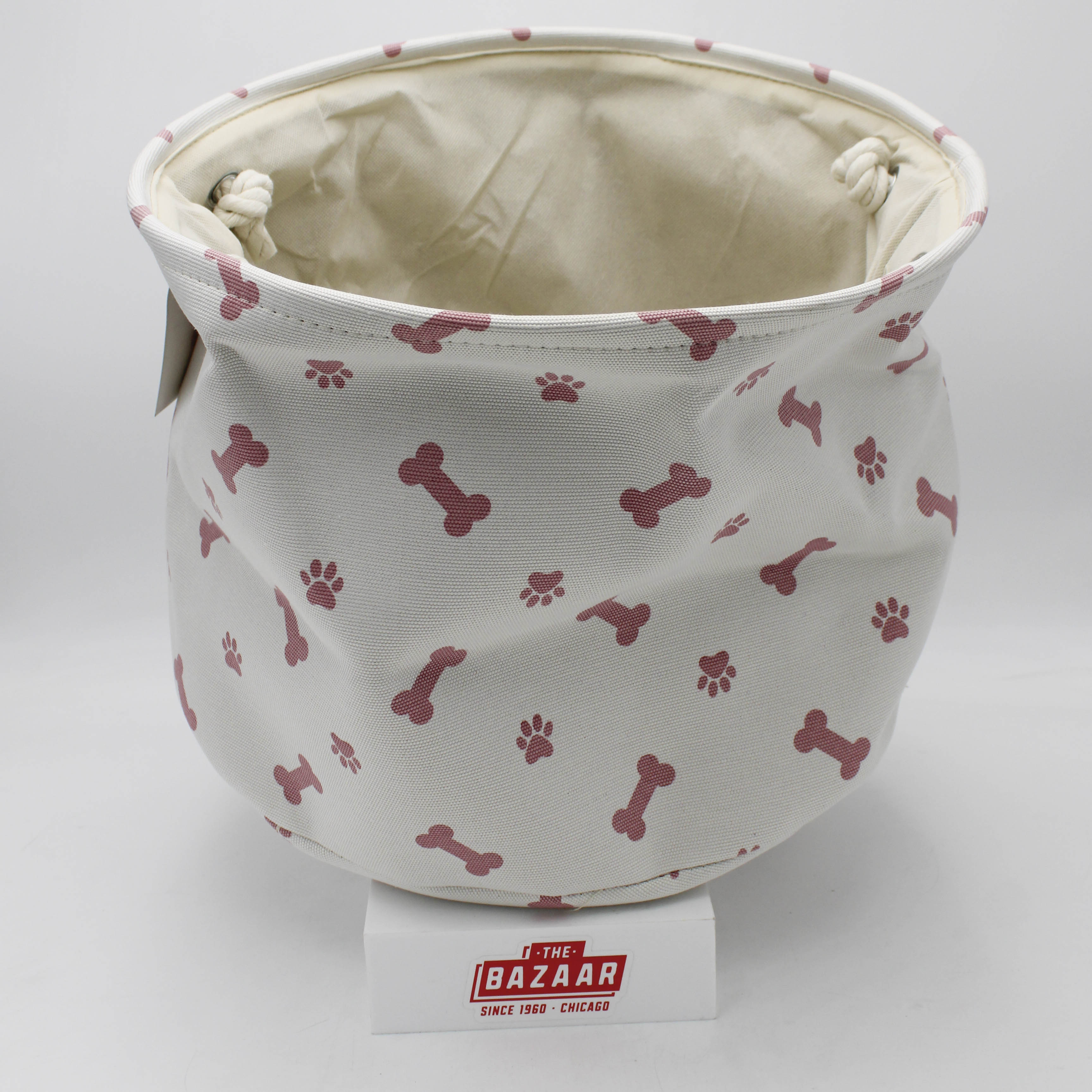 POLYESTER PET BIN PAW/BONE ROSE ROUND MEDIUM 12x15x15
