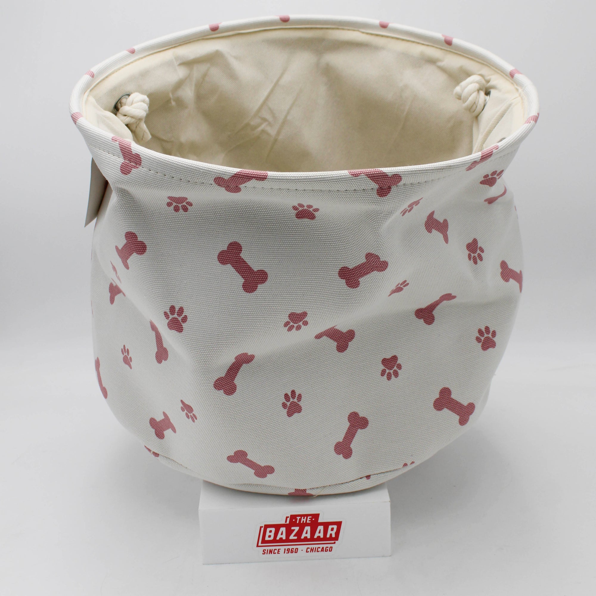 POLYESTER PET BIN PAW/BONE ROSE ROUND MEDIUM 12x15x15