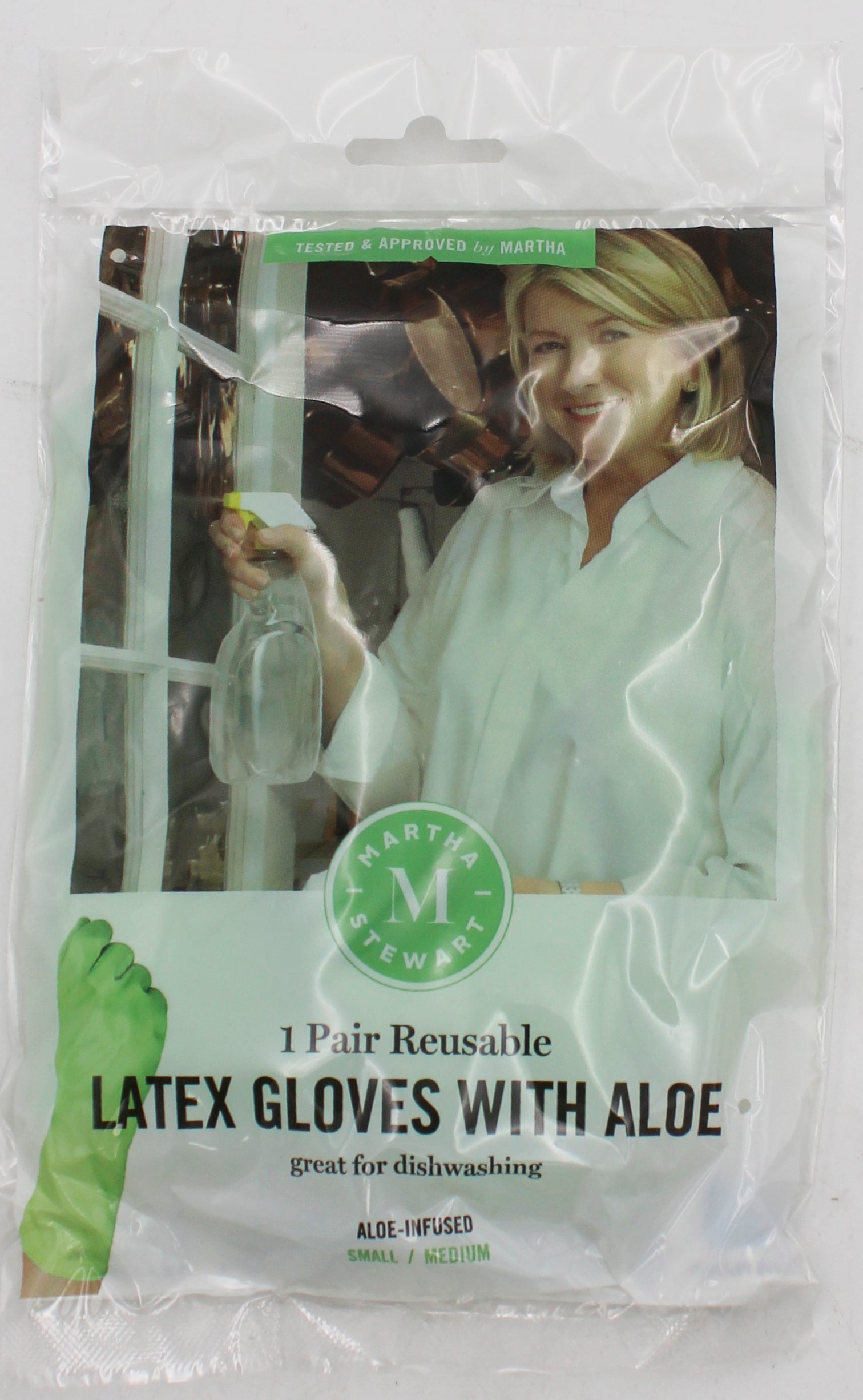 MARTHA STEWART LATEX HOUSEHOLD CLEANING GLOVES WITH ALOE, S/M, NI