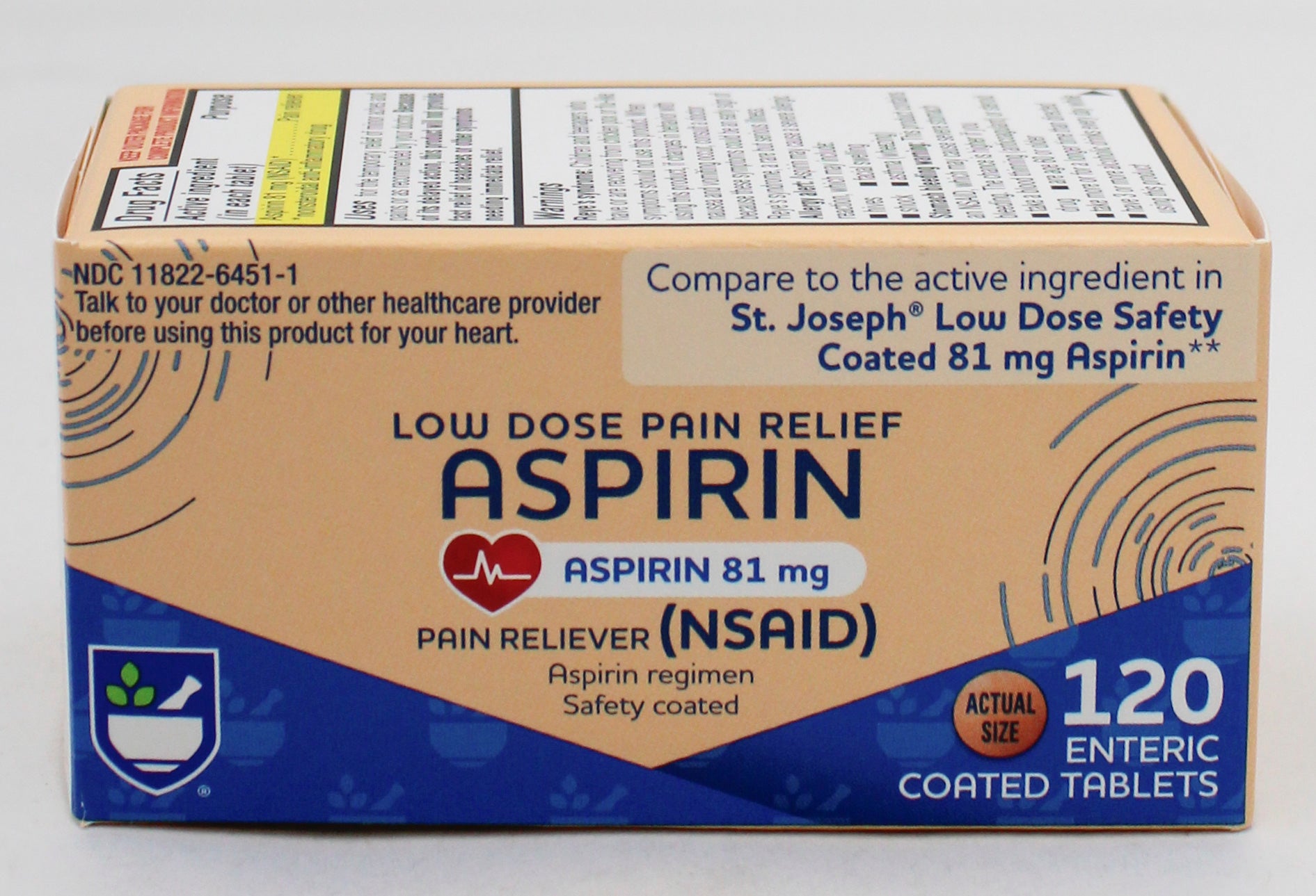 RITE AID PAIN RELIEF ASPIRIN TABLETS 120ct EXP 12/25/2026 COMPARES TO St. Joseph