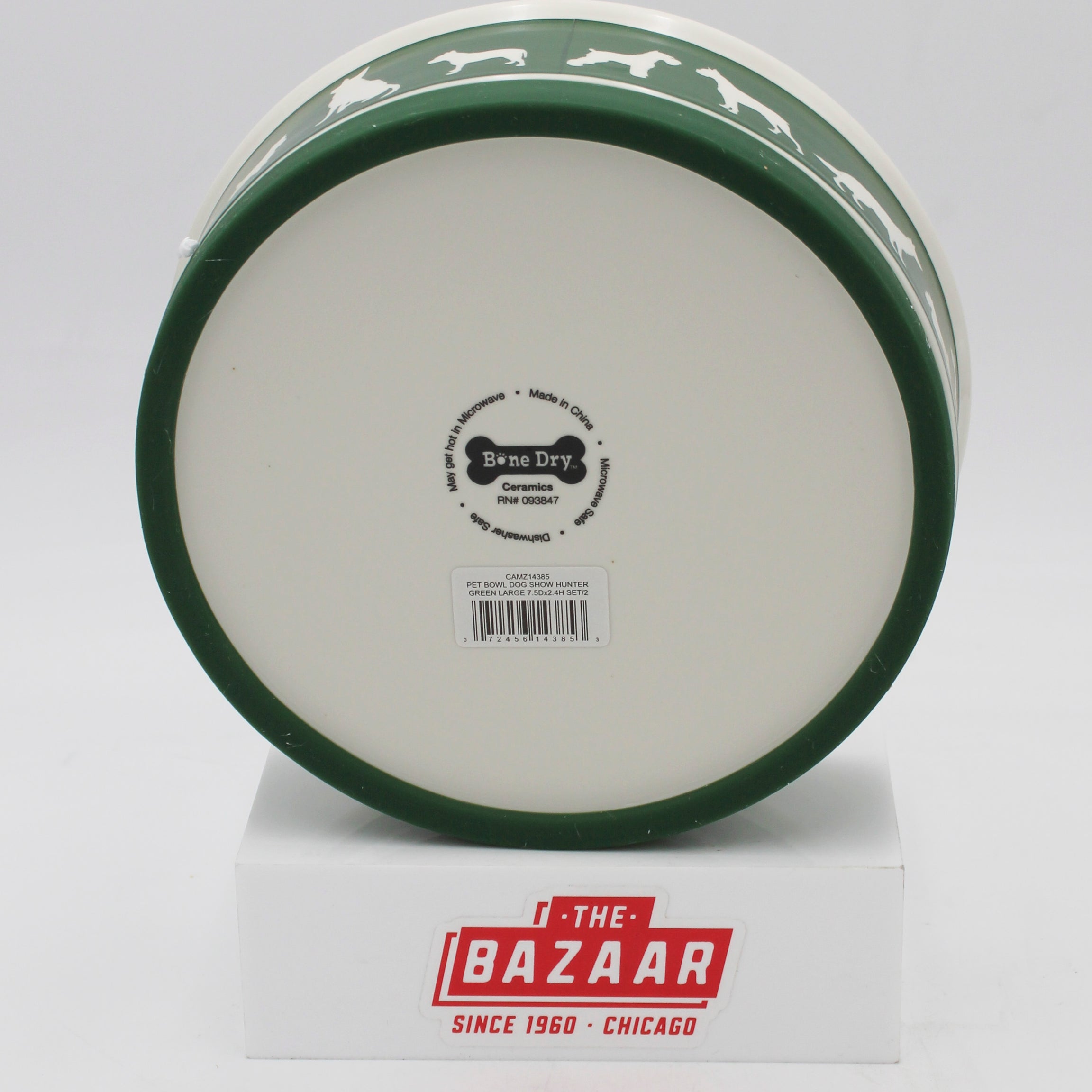 CERAMIC PET BOWL - DOG SHOW HUNTER GREEN - LARGE 7.5Dx2.4H